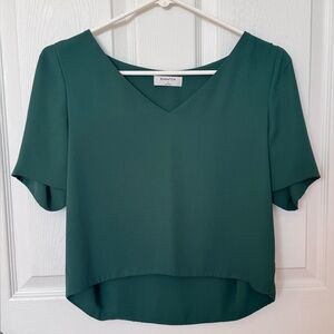 Babaton Green V-Neck Short Sleeve Blouse